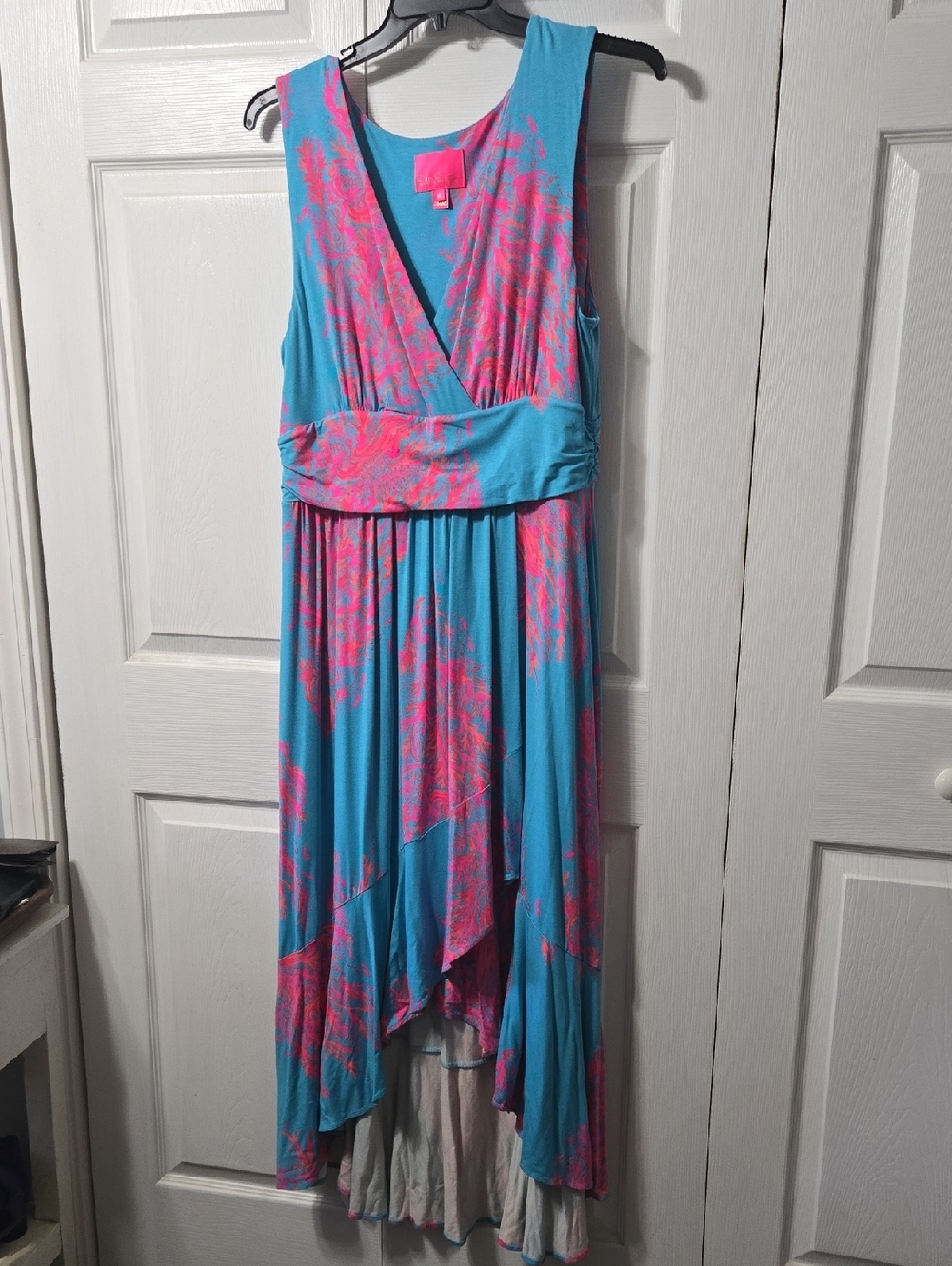 Lilly Pulitzer Turquoise & Hot Pink Printed V-Neck Dress